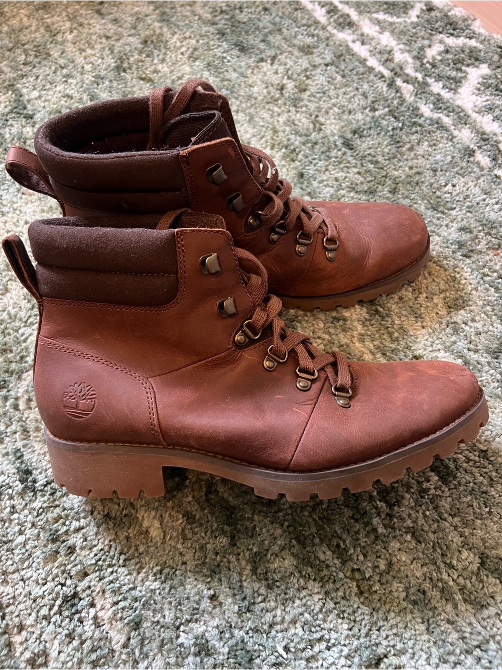Timberland Women's Dark Brown Leather Lace-Up Hiking Boots Size 8